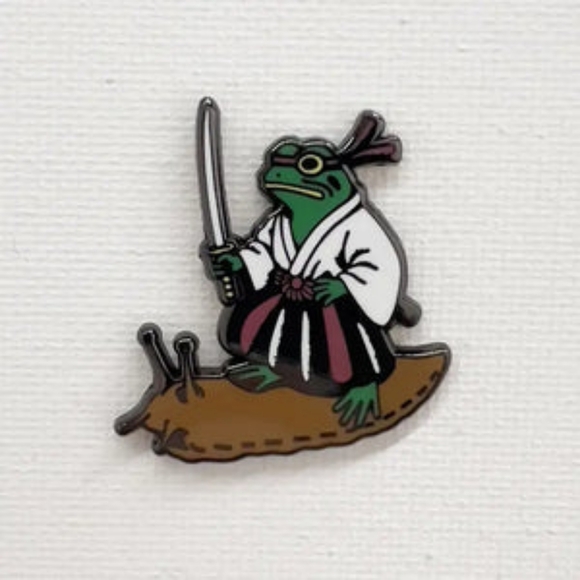 Strike Gently Co. Frog Samurai Slug Enamel Pin brand new in bag never worn - Picture 1 of 5
